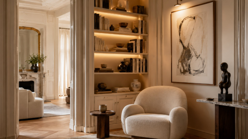 Alt SEO :
Œuvre d’art intégrée dans un intérieur contemporain habité