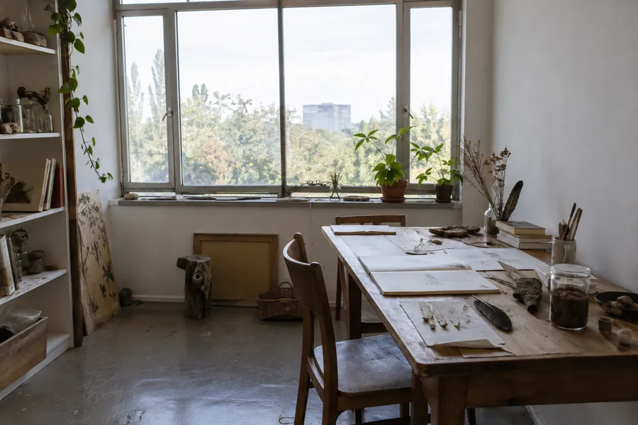 Espace de travail de la résidence artistique Bureau résidence artistique Bruxelles