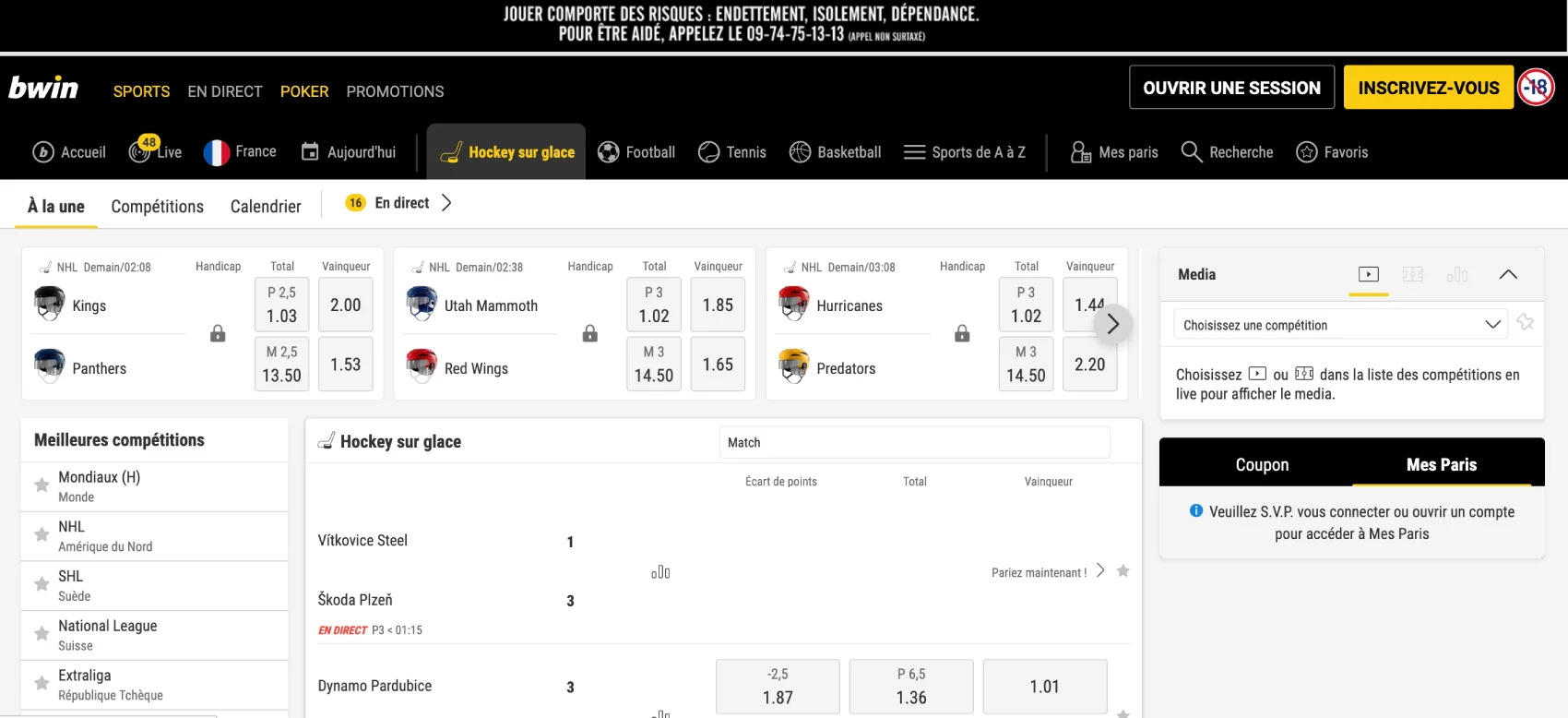 Paris sportif hockey - BWin